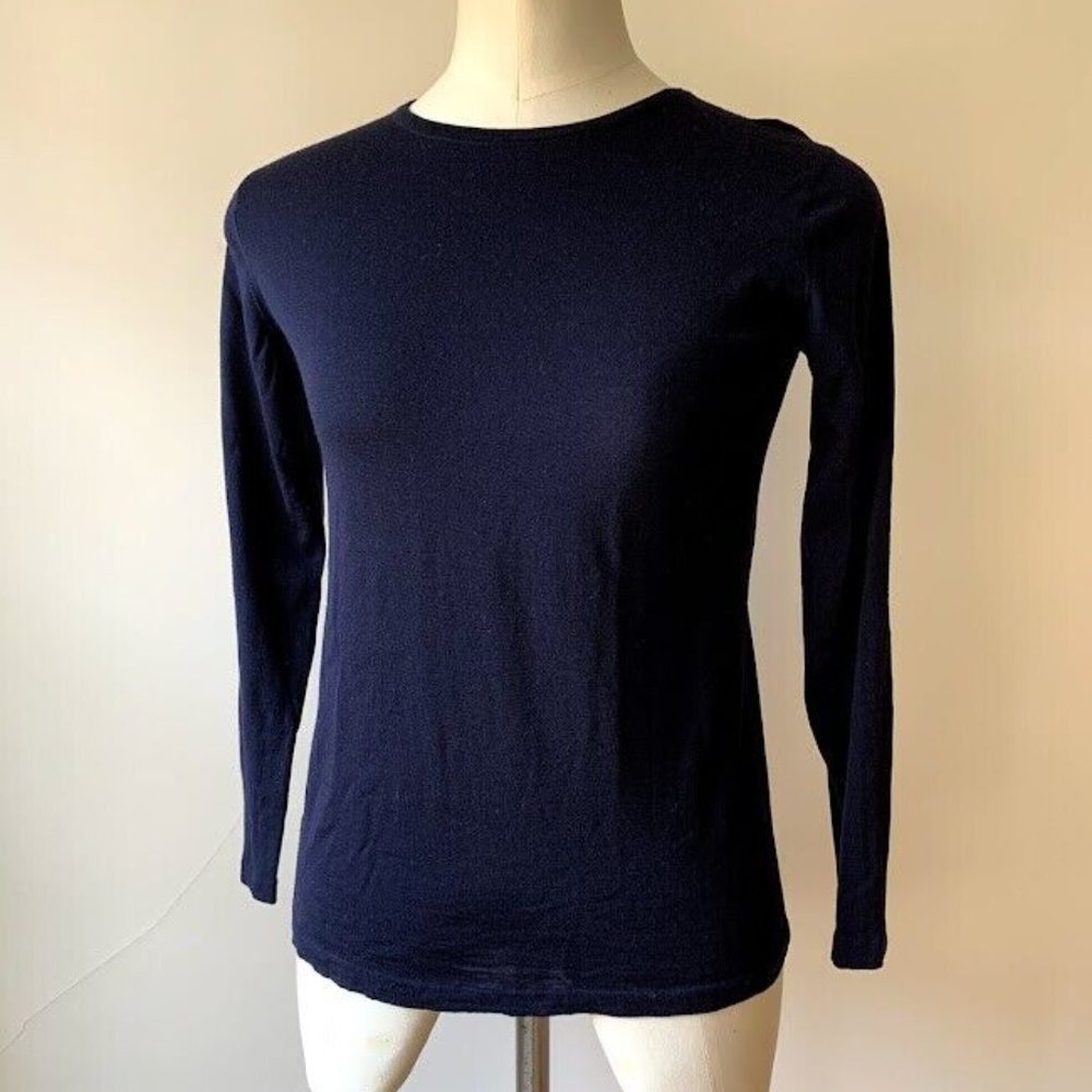 Tse Crew Neck Long Sleeve Sweater Navy Blue Super Fine Wool Size Medium
